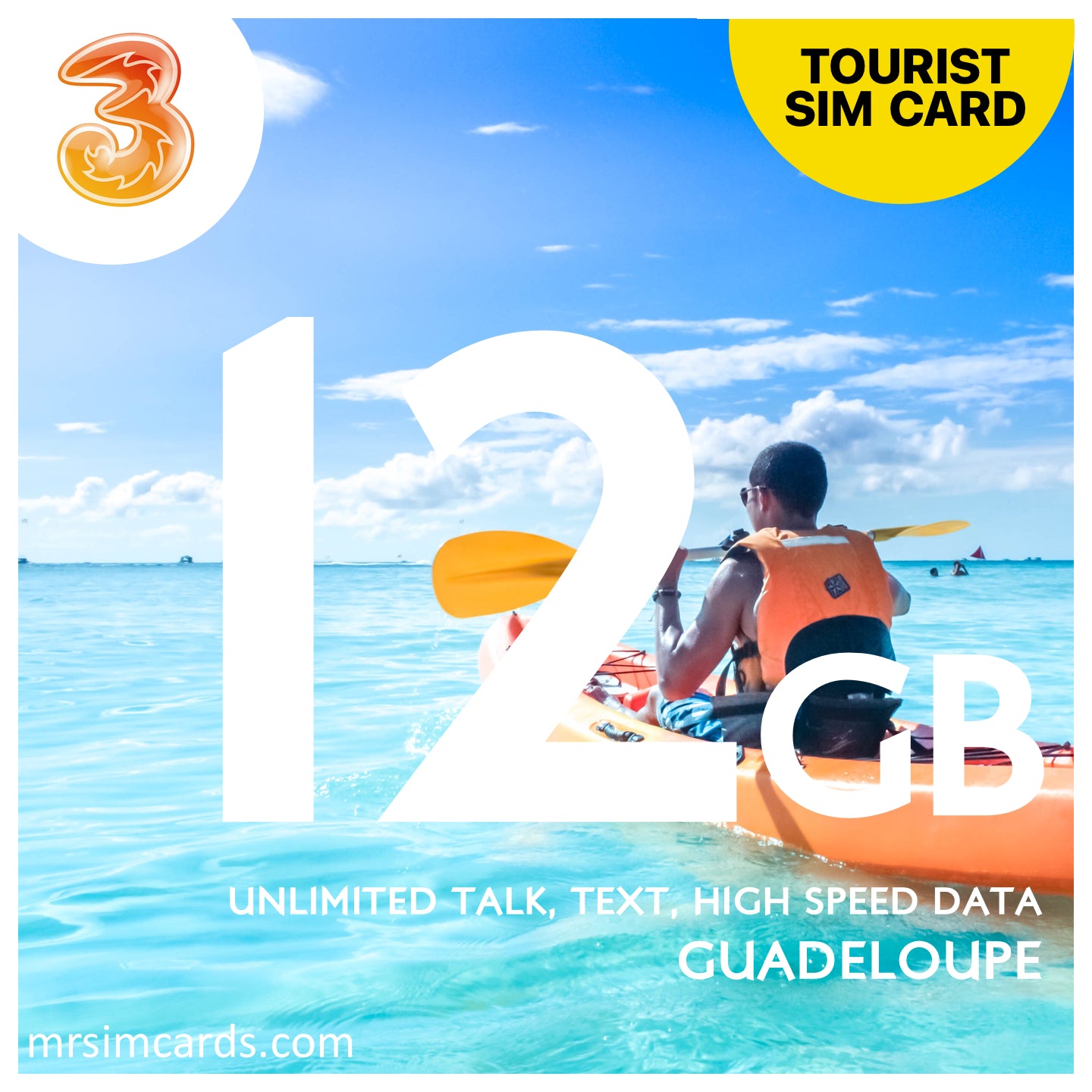 Guadeloupe Sim Card - 3UK - 12GB